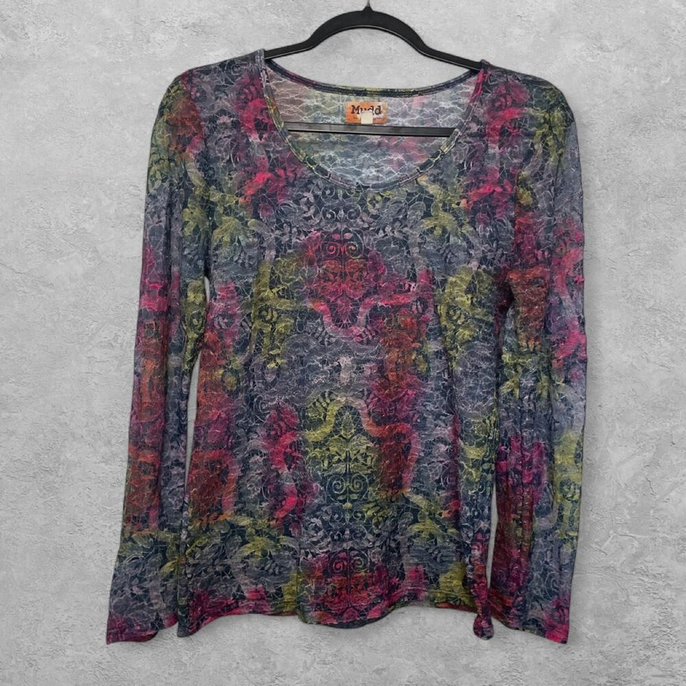 Vintage Mudd Floral Mesh Long Sleeve Top XL Y2K